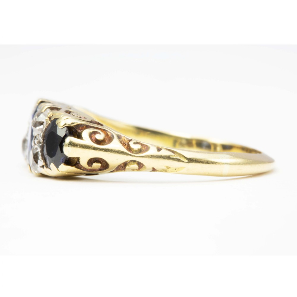 Edwardian 18ct Gold 3 Stone Sapphire and Diamond Ring View III