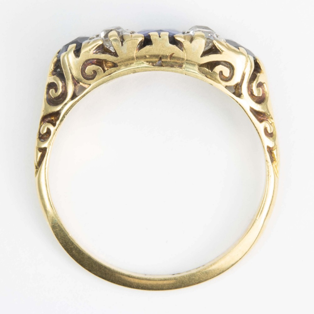 Edwardian 18ct Gold 3 Stone Sapphire and Diamond Ring View IV