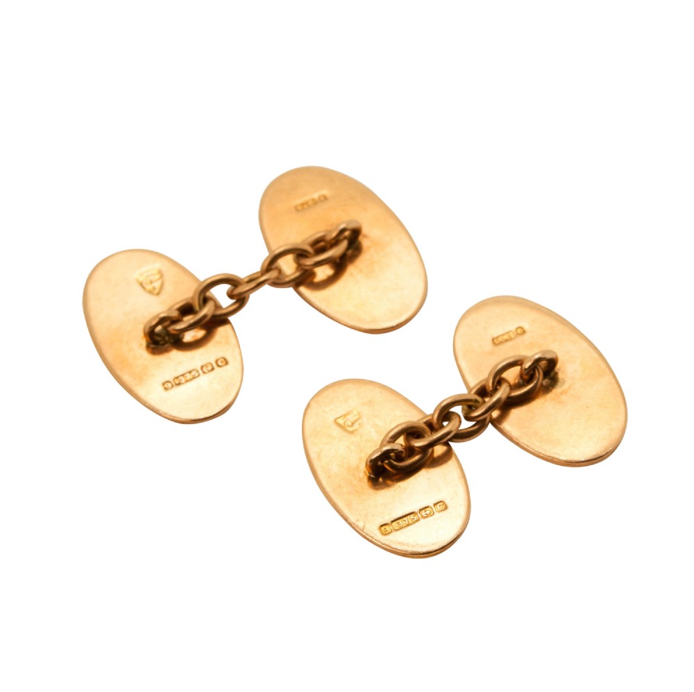 Vintage 1920s 9ct Rose Gold Chain Link Oval Cufflinks View III