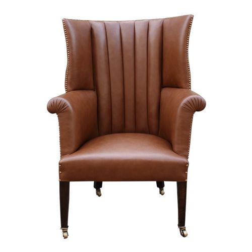 19th century leather barrel back armchair - CATEGORY: ANTIQUE CHAIRS - DATED 19TH CENTURY