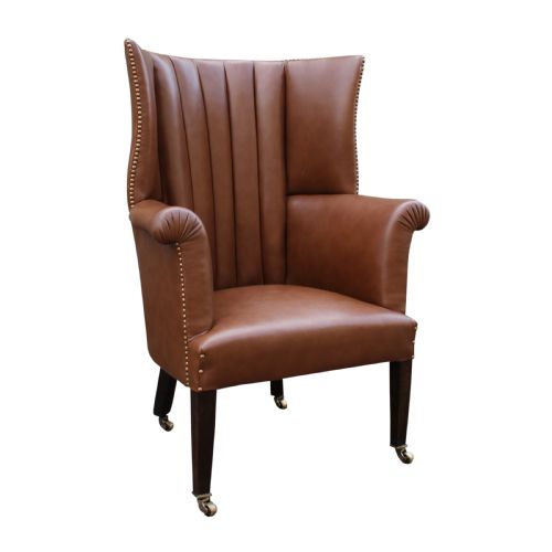 19TH CENTURY LEATHER BARREL BACK ARMCHAIR - ADDITIONAL PHOTO 1