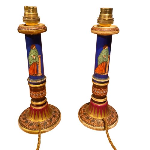 PAIR OF 19TH CENTURY BEAUTIFULLY DECORATED PORCELAIN TABLE OR BEDSIDE LAMPS - ADDITIONAL PHOTO 1