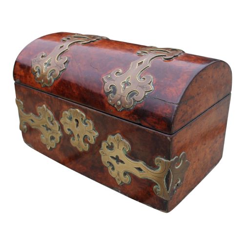 19TH CENTURY BRASS BOUND BURR WOOD AMBOYNA BOX - ADDITIONAL PHOTO 1