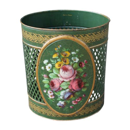 early 20th century french hand decorated toleware waste paper bin - CATEGORY: ANTIQUE MISCELLANEOUS - DATED 1910