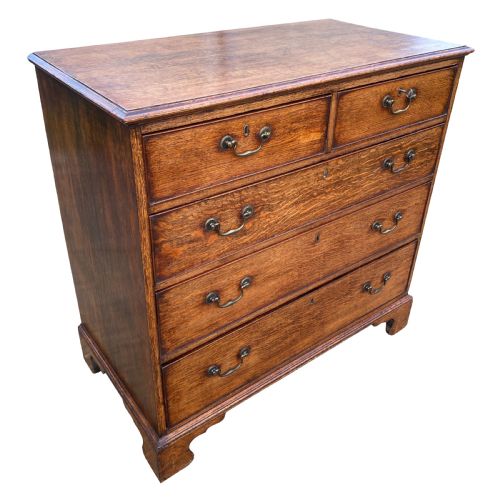 GEORGE III SOLID OAK CHEST OF DRAWERS WITH ORIGINAL SWAN NECK HANDLES - ADDITIONAL PHOTO 1
