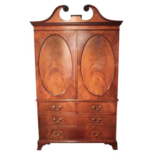 a fine george iii mahogany linen press with swan neck pediment - CATEGORY: ANTIQUE CUPBOARDS - DATED GEORGIAN