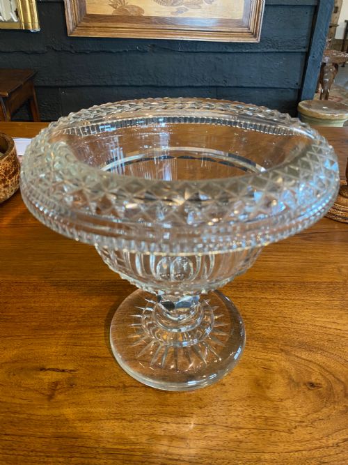 19TH CENTURY LARGE HAND BLOWN CUT CRYSTAL PEDESTAL BOWL COMPORT - ADDITIONAL PHOTO 1