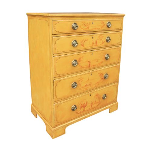 GEORGE II SOLID MAHOGANY CHEST OF DRAWERS BEAUTIFULLY DECORATED WITH ORIENTAL SCENES - ADDITIONAL PHOTO 1
