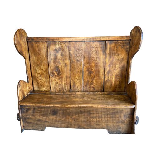 19TH CENTURY SOLID ELM BOX SETTLE WITH STORAGE - ADDITIONAL PHOTO 1