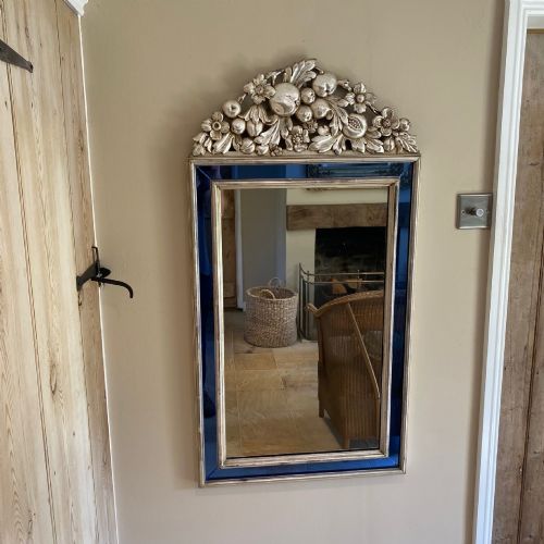 19TH CENTURY LARGE VENETIAN MIRROR BLUE GLASS SILVER