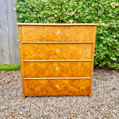 MID 19TH CENTURY SWEDISH BIRCH CHEST OF FOUR STRAIGHT DRAWERS