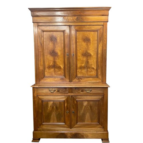 19th Century French Solid Cherry Wood Two Part Housekeeper’s Cupboard / Storage Cabinet