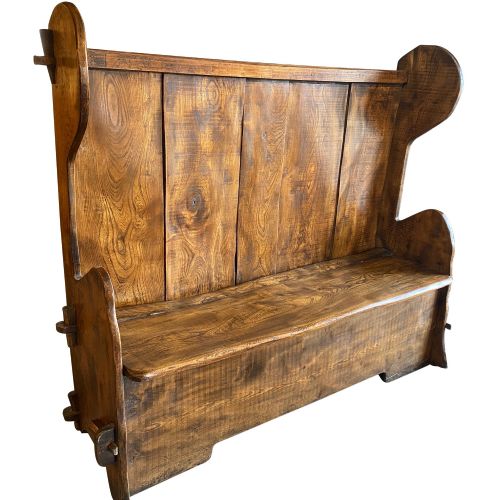 19th Century Solid Elm Box Settle with Storage