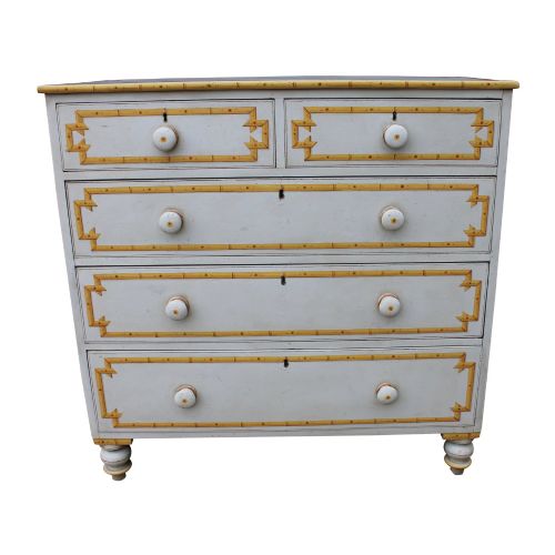 19th Century Beautifully Decorated Faux Bamboo Chest of Drawers