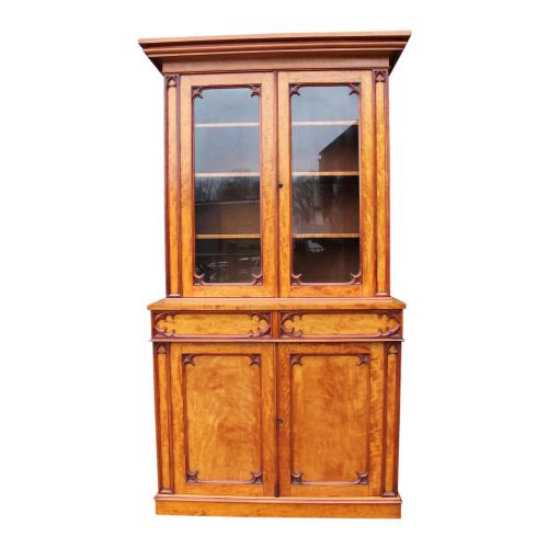 Rare 19th Century Gothic Revival Satinwood Two Part Bookcase