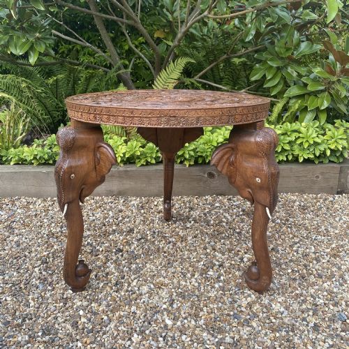 Antique Indian Solid Rosewood Elephant Side Table C. 1900