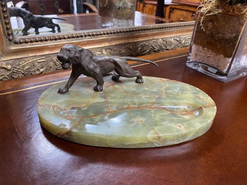 Asprey of London Bronze Tiger & Onyx Desk Tidy / Pen Tray C.1925