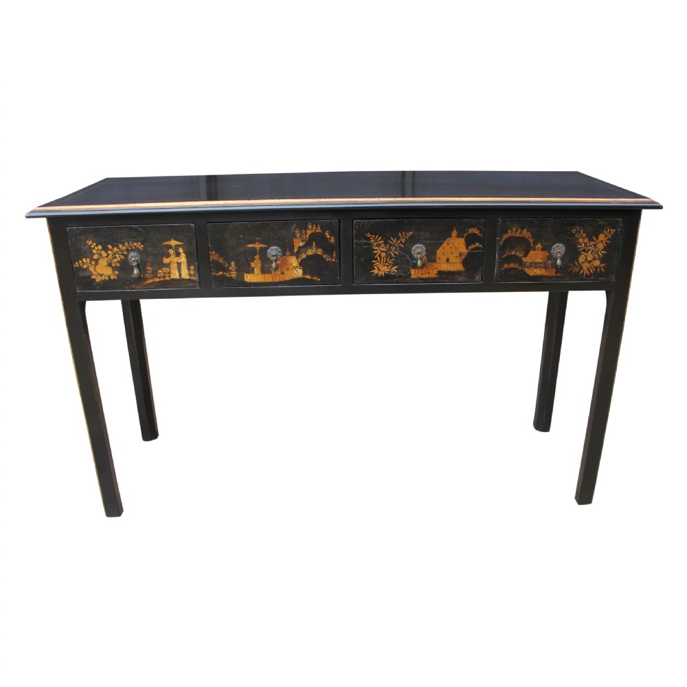 Chinoiserie Lacquer & Gilt Console Table Or Side Table Made With Late 17th Century Drawers