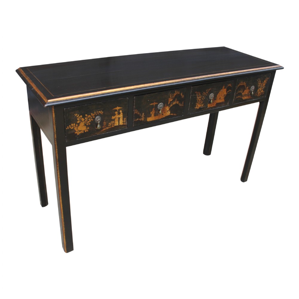 Chinoiserie Lacquer & Gilt Console Table Or Side Table Made With Late 17th Century Drawers View II