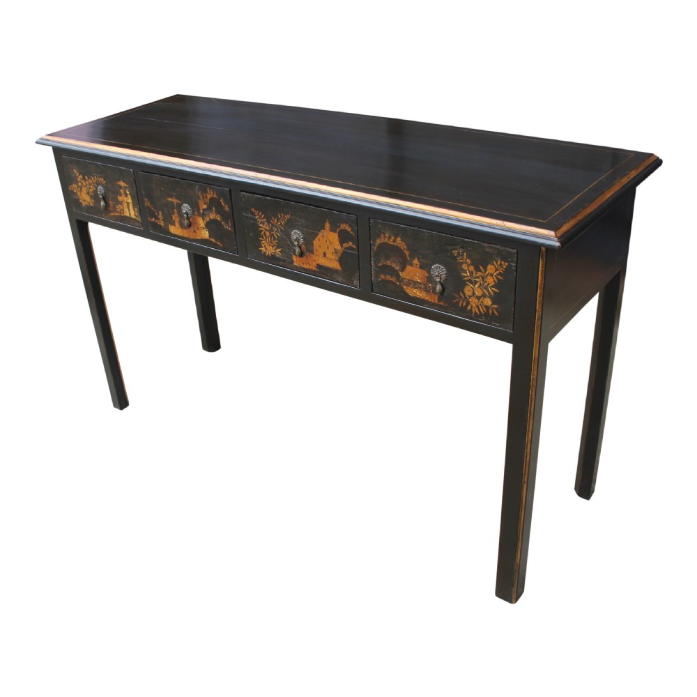 Chinoiserie Lacquer & Gilt Console Table Or Side Table Made With Late 17th Century Drawers View III