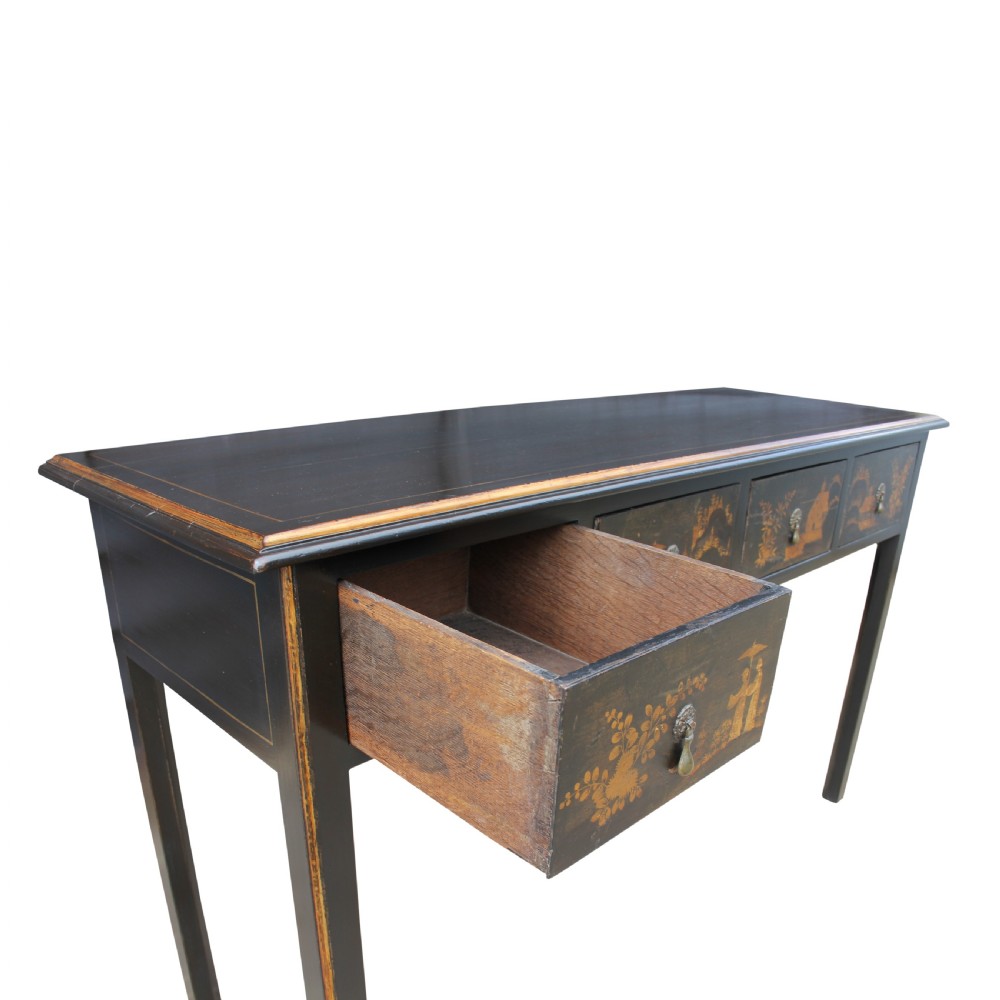 Chinoiserie Lacquer & Gilt Console Table Or Side Table Made With Late 17th Century Drawers View V