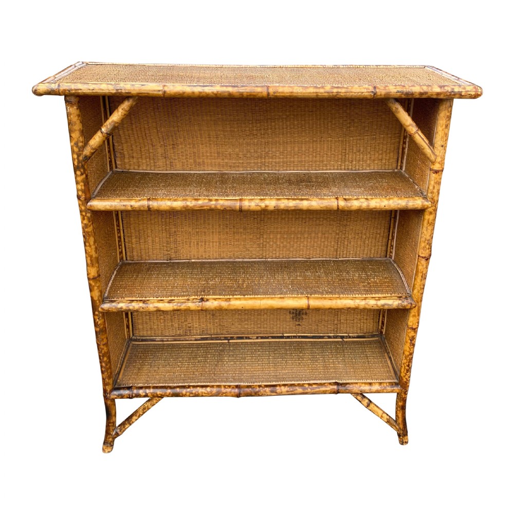 19th Century Tiger Bamboo Open Bookcase