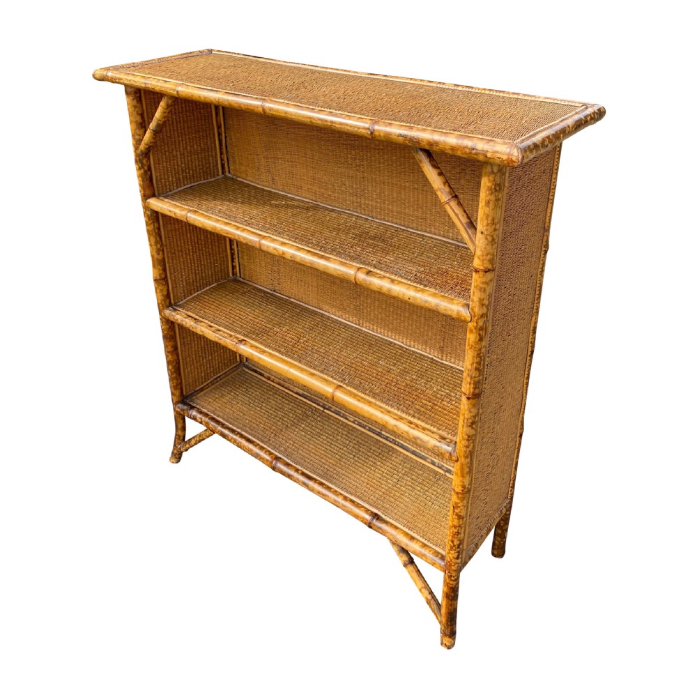 19th Century Tiger Bamboo Open Bookcase View II