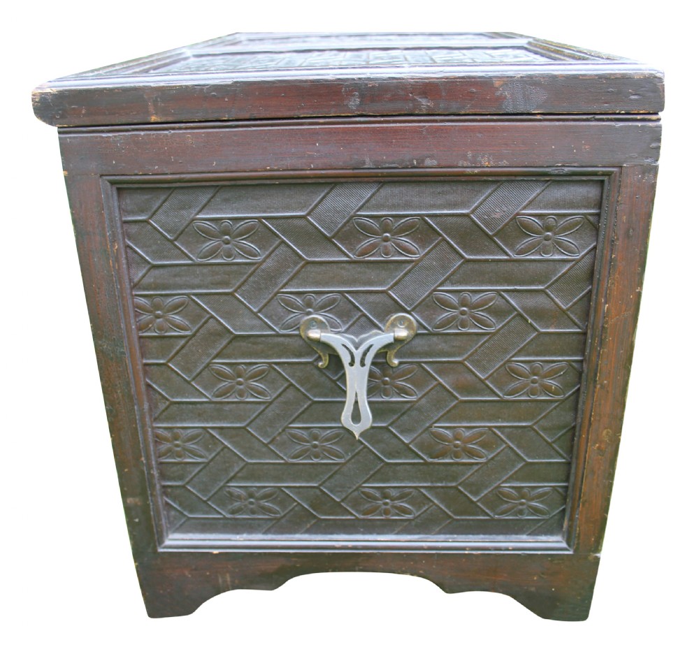 A Fine 19th Century Oriental Chinese Leather Embossed Trunk View III