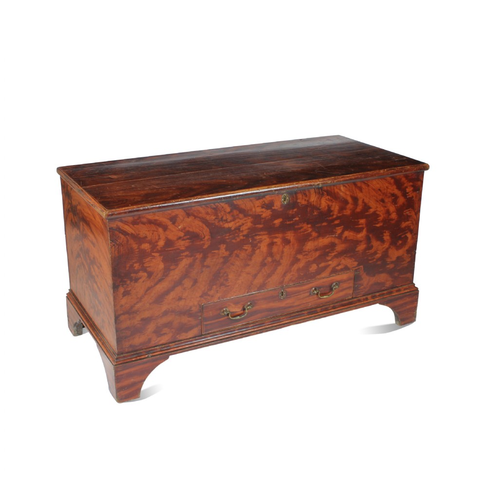George III Hand Decorated Trunk With Original Key & Gilded Swan Neck Handles