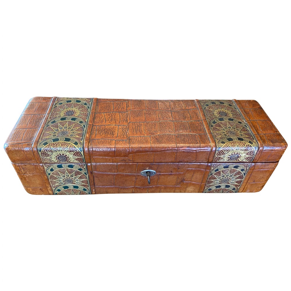 Antique French Decorated Leather & Silk Lined Box