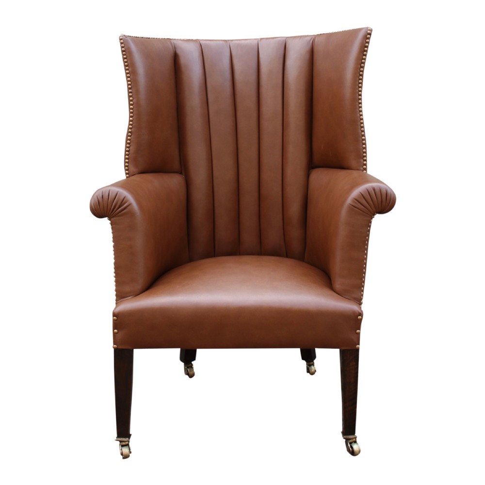 19th Century Leather Barrel Back Armchair
