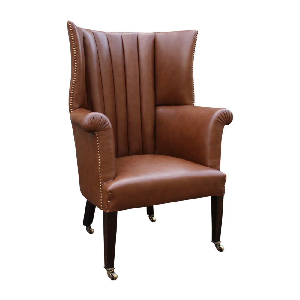 19th Century Leather Barrel Back Armchair View II