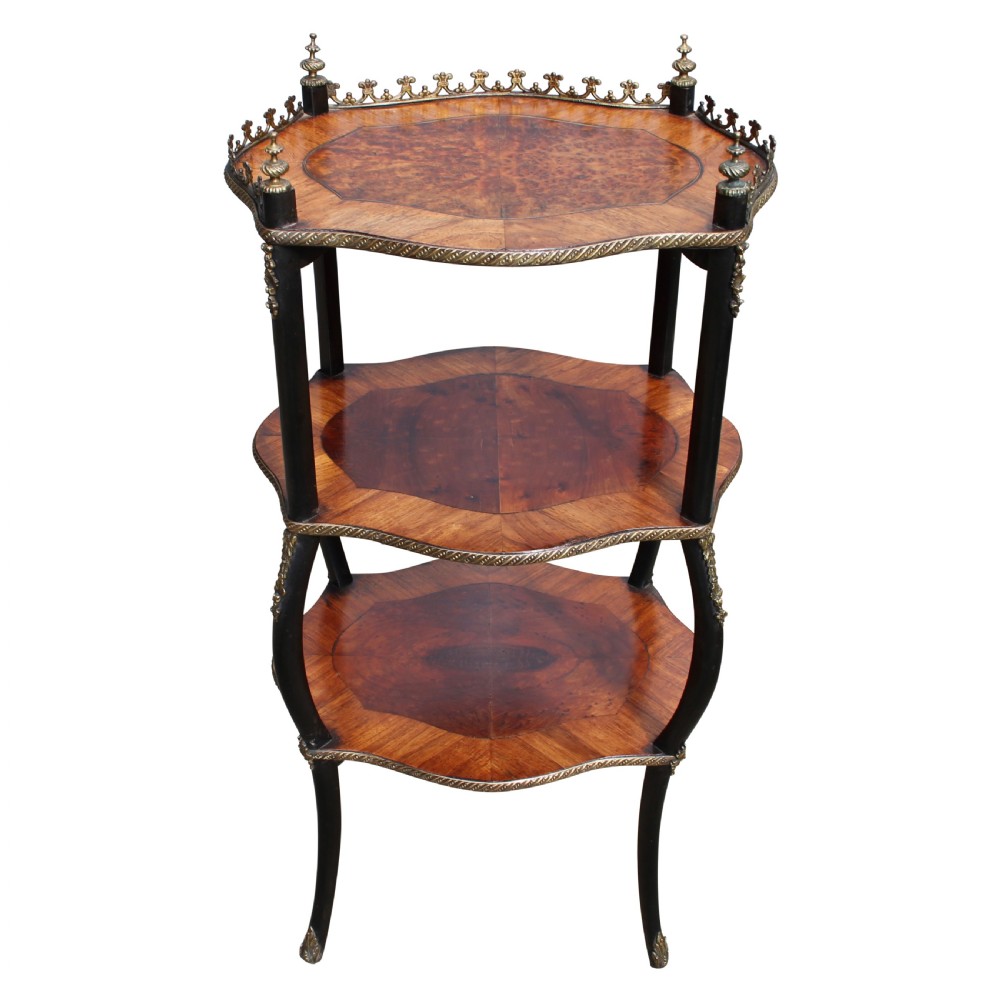 19th Century French Etagere Veneered In Exotic Timbers