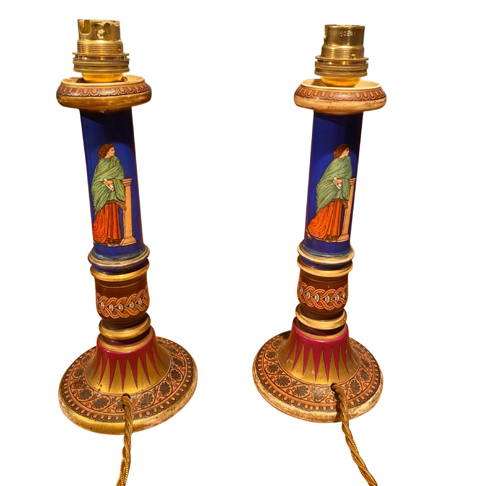 Pair Of 19th Century Beautifully Decorated Porcelain Table Or Bedside Lamps View II