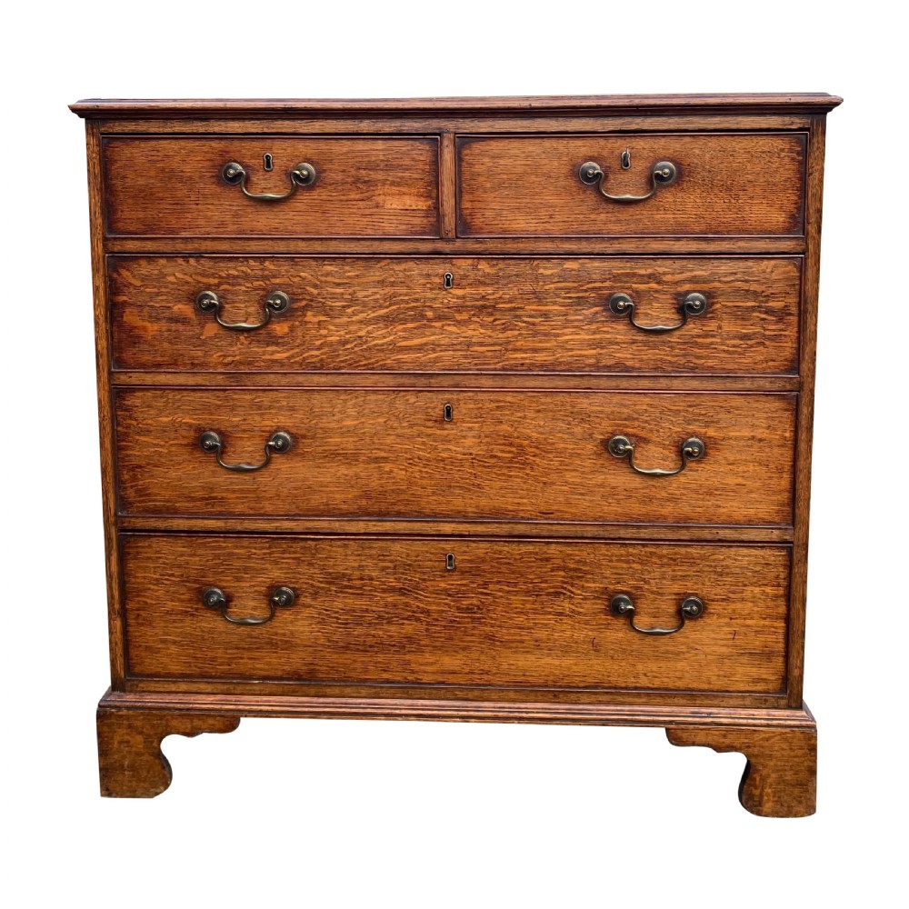 George III Solid Oak Chest Of Drawers With Original Swan Neck Handles