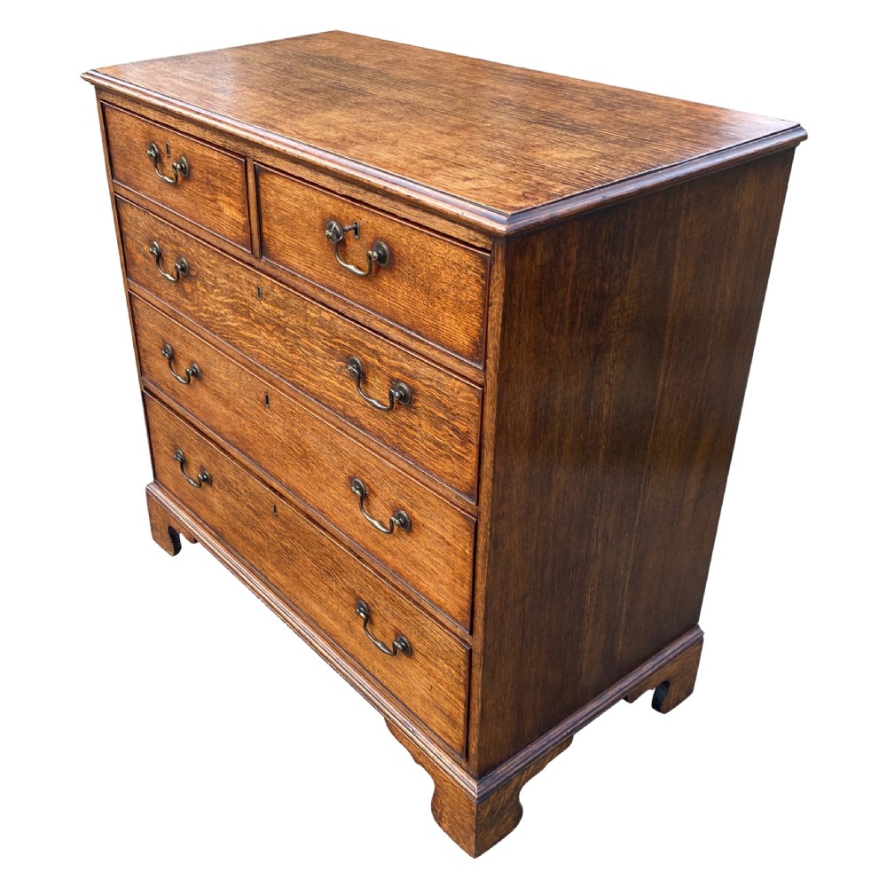 George III Solid Oak Chest Of Drawers With Original Swan Neck Handles View III