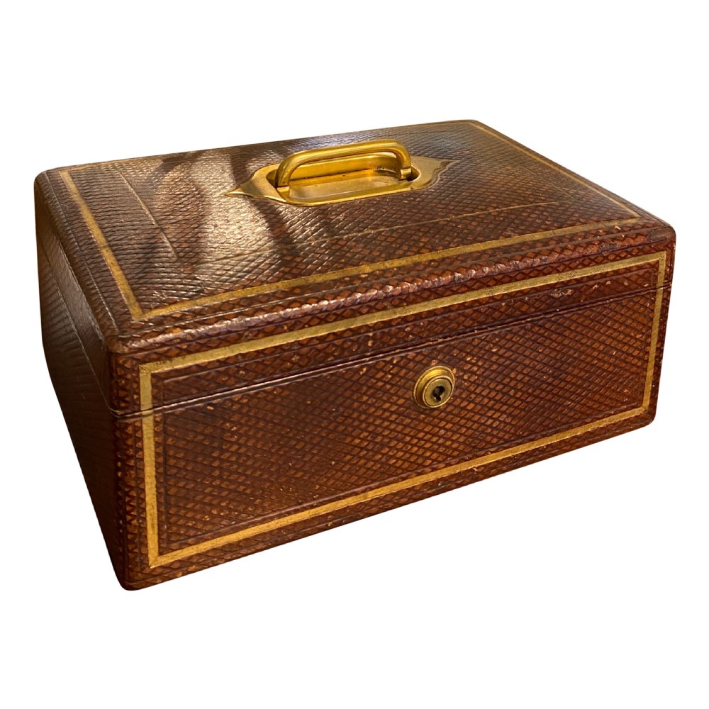 19th Century Leather & Gilt Box With Bramah Lock