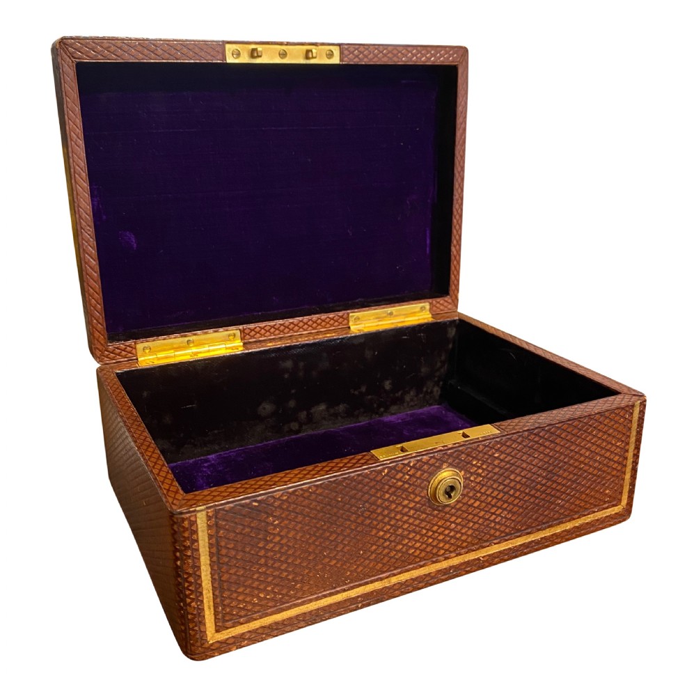 19th Century Leather & Gilt Box With Bramah Lock View II