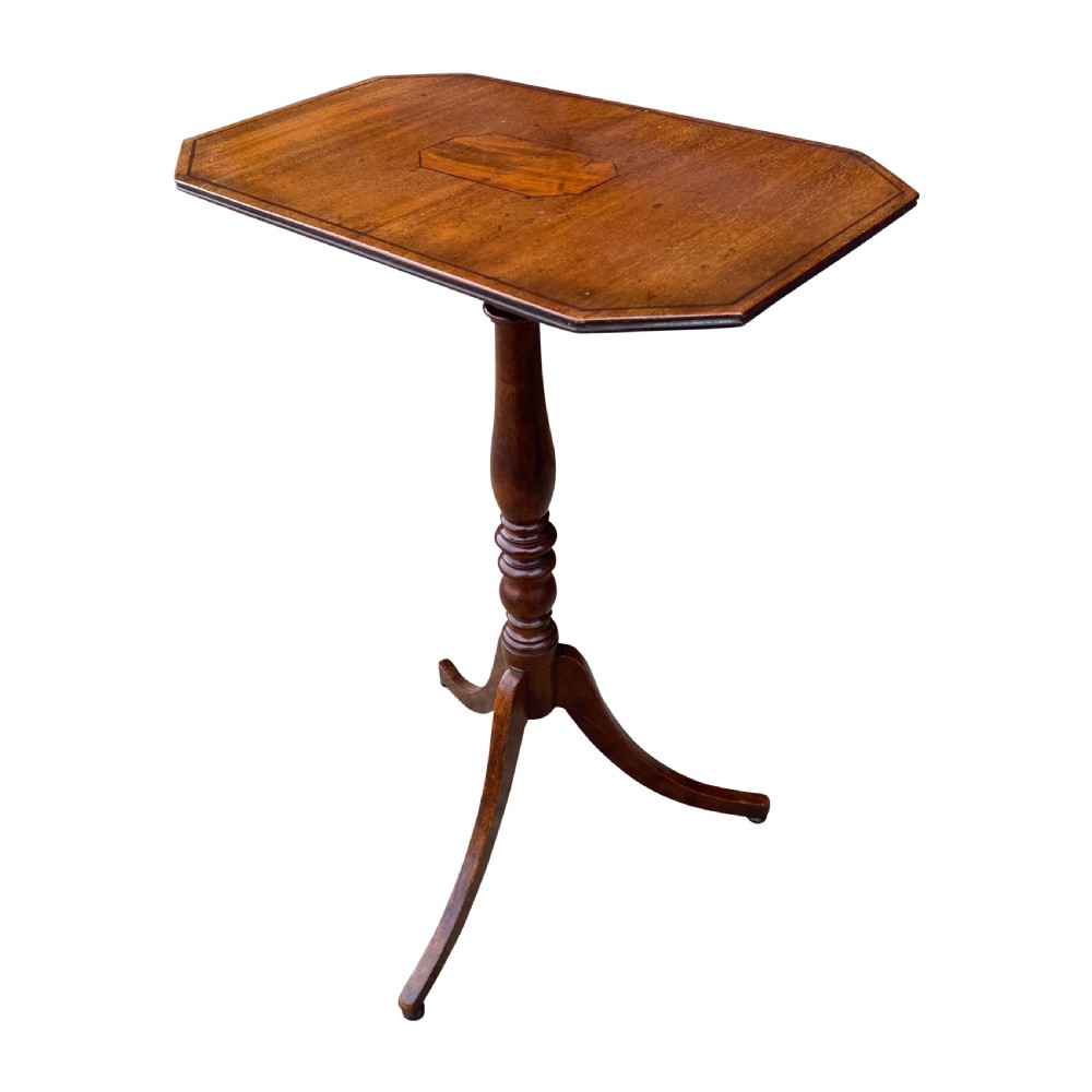 A 19th-century mahogany and cherry wood wine table featuring an octagonal top with central inlay, a turned pedestal column, and a tripod base. View III