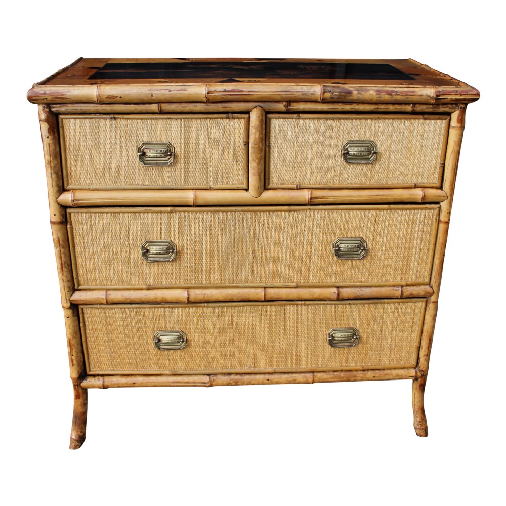 19th Century Aesthetic Movement Bamboo & Lacquer Chest Of Drawers