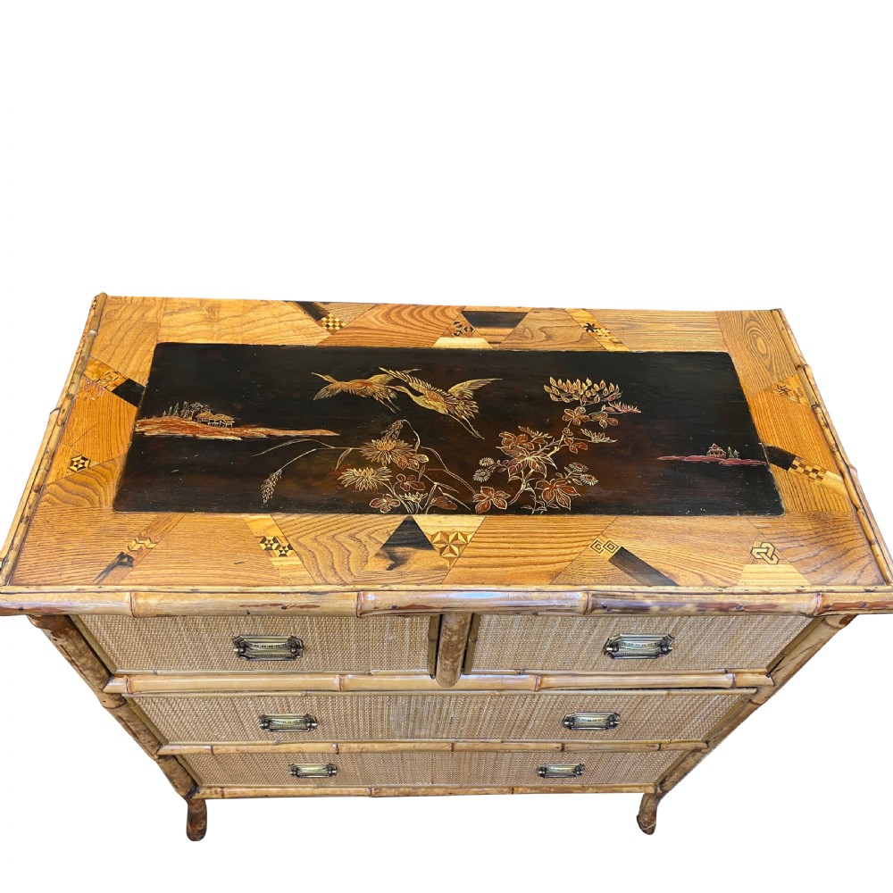 19th Century Aesthetic Movement Bamboo & Lacquer Chest Of Drawers View V