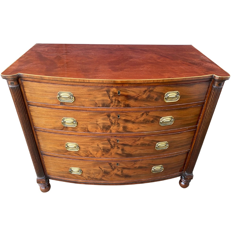 Georgian Regency Period Mahogany Bow Fronted Chest Of Drawers