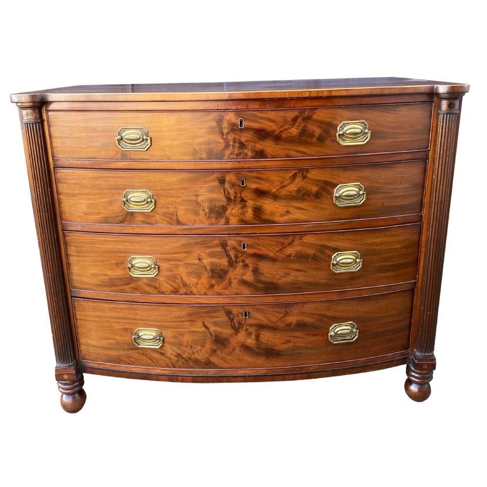 Georgian Regency Period Mahogany Bow Fronted Chest Of Drawers View II