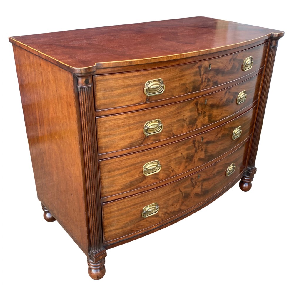 Georgian Regency Period Mahogany Bow Fronted Chest Of Drawers View III