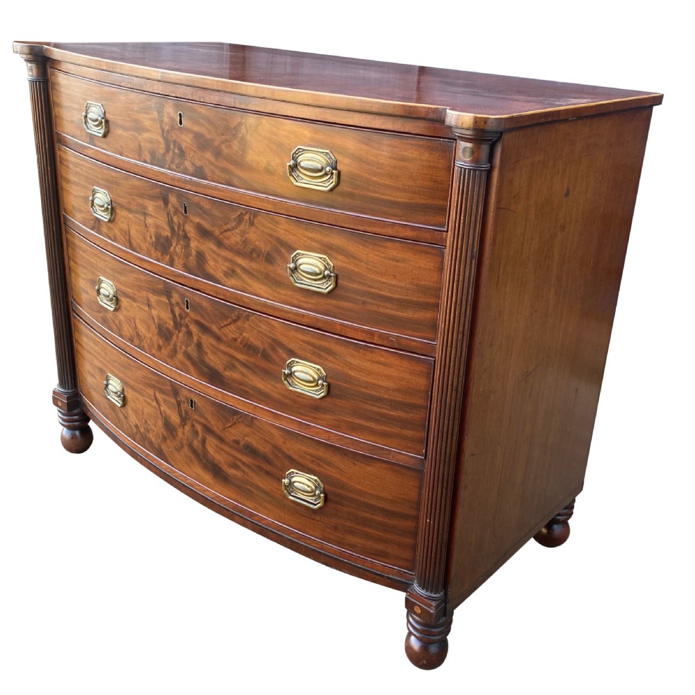 Georgian Regency Period Mahogany Bow Fronted Chest Of Drawers View IV