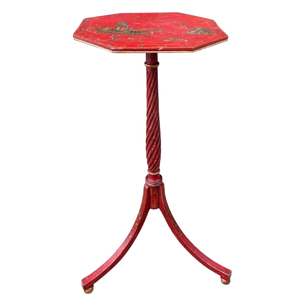 19th Century Chinoiserie Red Lacquer Wine Table / Candle Stand