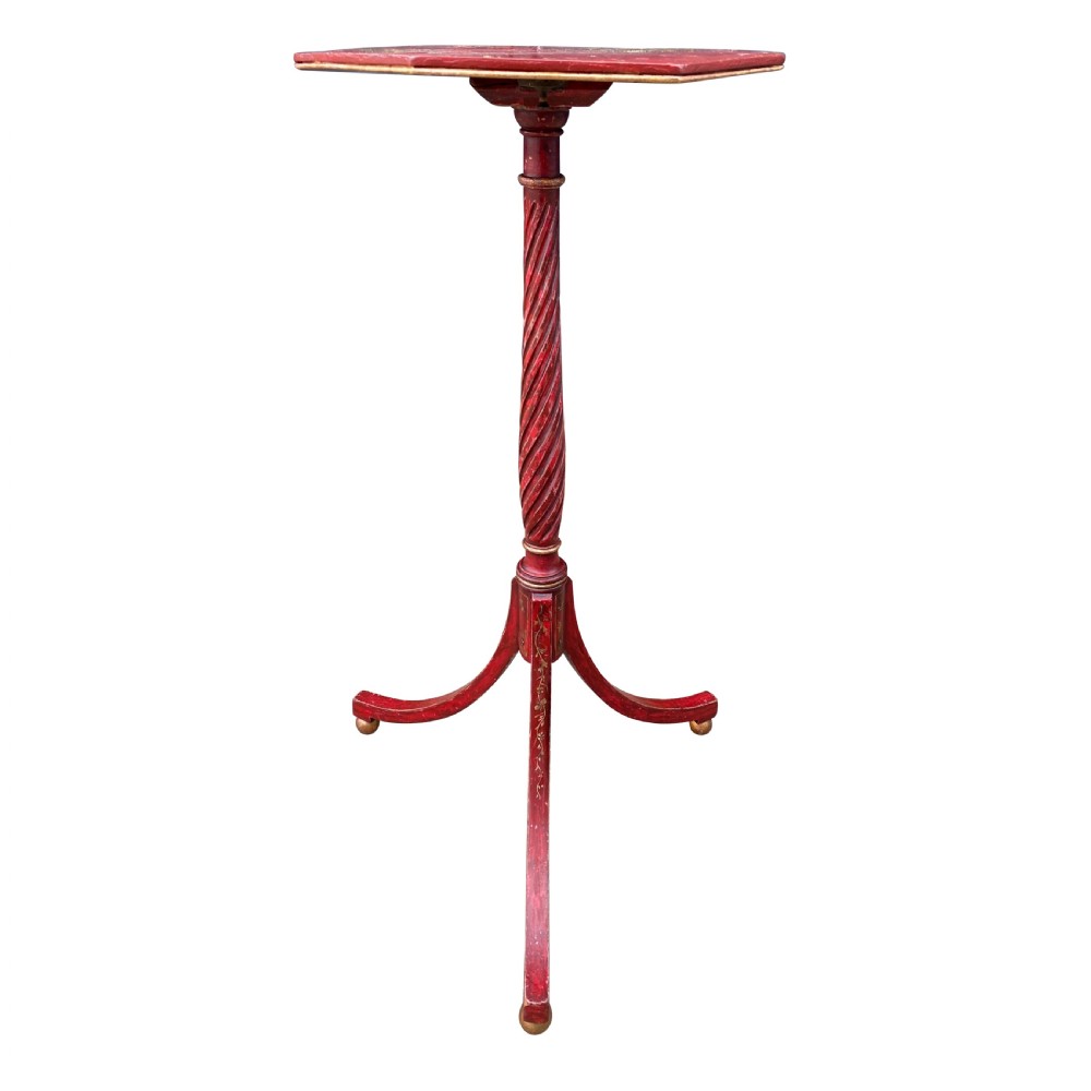 19th Century Chinoiserie Red Lacquer Wine Table / Candle Stand View II