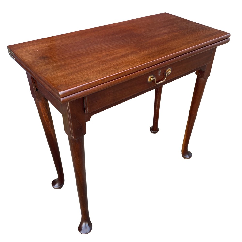 George II Solid Mahogany Side / Tea Table Of Narrow Proportions With Single Drawer & Swan Neck Handle c. 1750