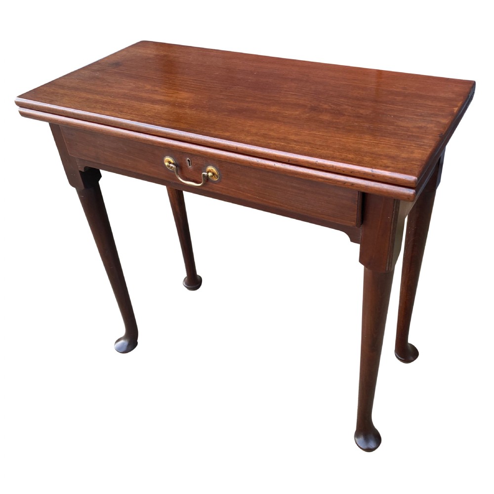 George II Solid Mahogany Side / Tea Table Of Narrow Proportions With Single Drawer & Swan Neck Handle c. 1750 View II