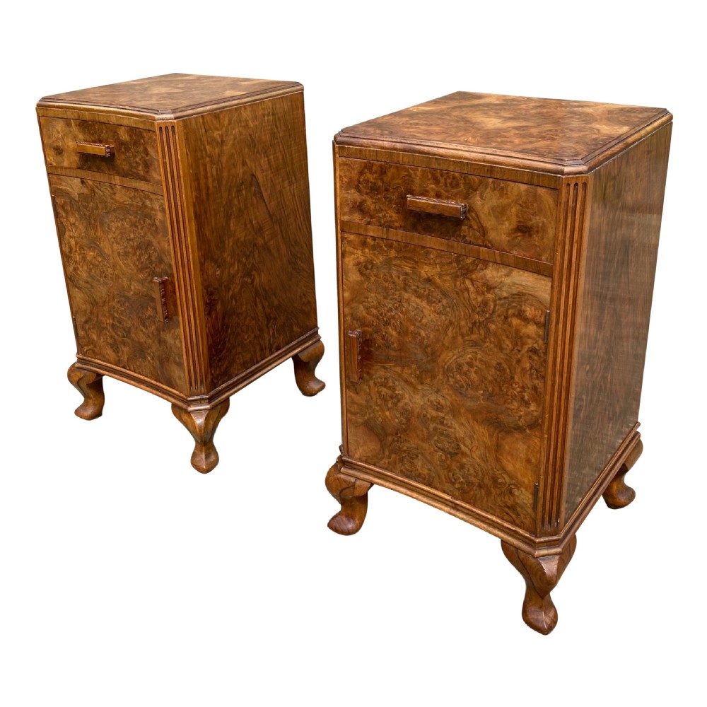 Pair of Art Deco Burr Walnut Bedside Cupboards